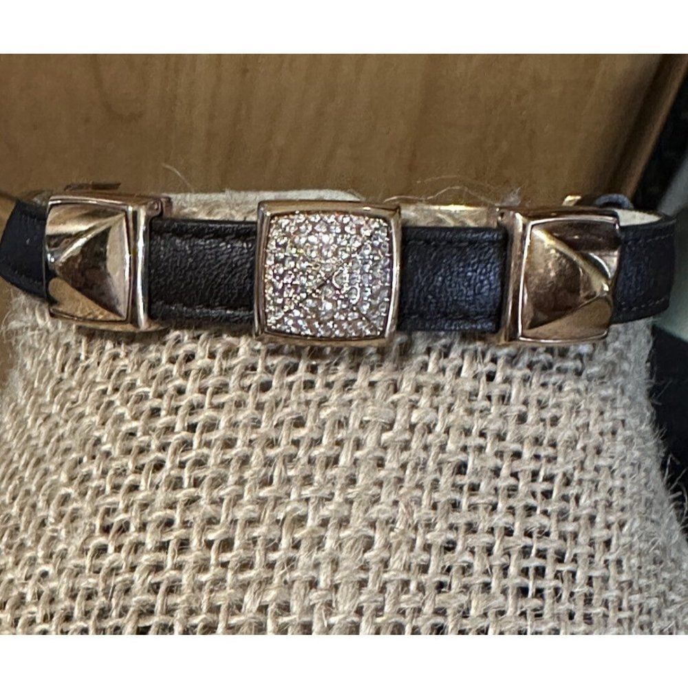 Swarovski Pave Stud Leather Cuff Bracelet in Brown